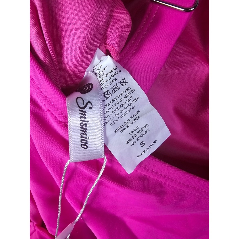 Smismivo Womens Hot Pink Tummy Control One Piece Swimsuit V-Neck Wrap Size S NWT - Picture 5 of 5
